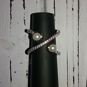 Cultured Pearl White Zirconia wrap ring